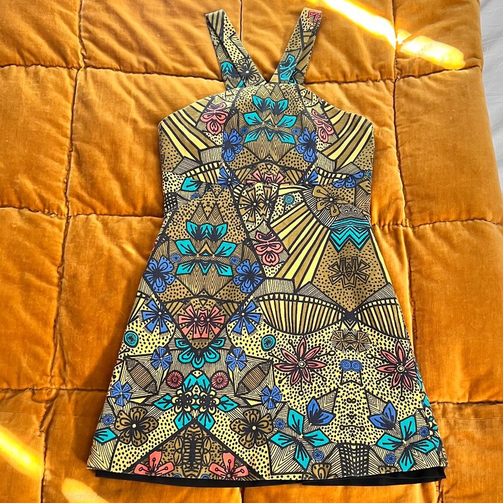 ZARA Trafaluc Abstract Funky Halter Top Dress Size SMALL